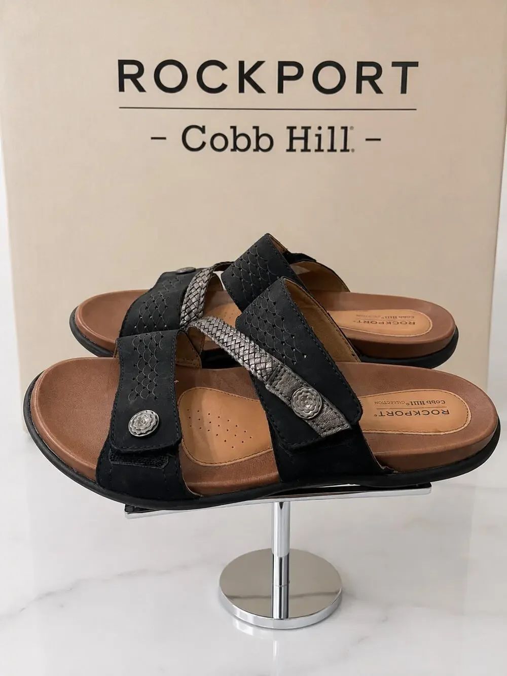 Rockport Cobb Hill Leather Slide Sandals Black Women’s 9 CH4521